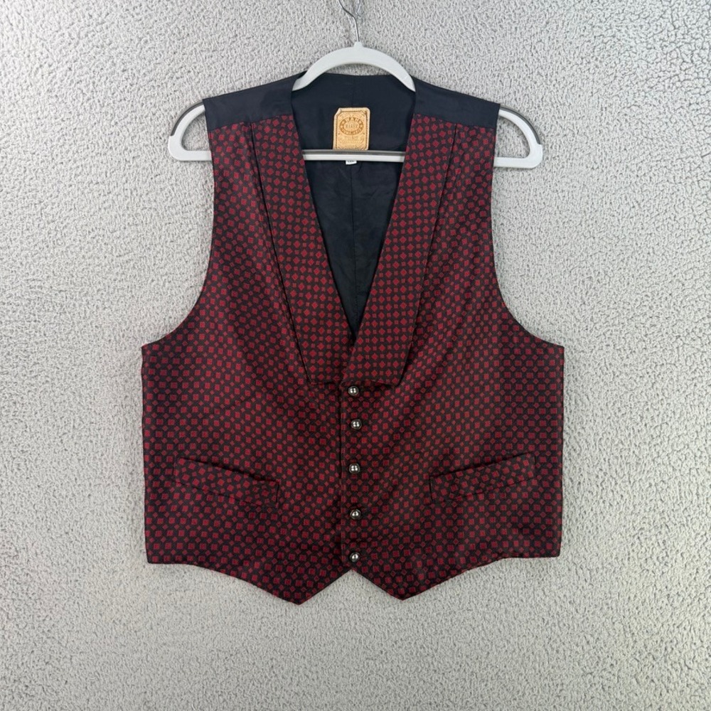 Wah Maker Vest Mens Medium Red Black Diamond Western Victorian Steampunk USA